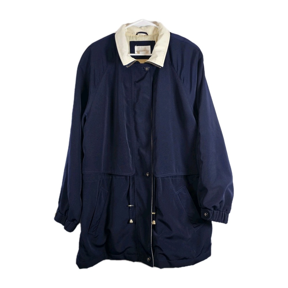 Worthington Women's 1X Navy Jacket Classic Overcoat Vented Back Zip Button